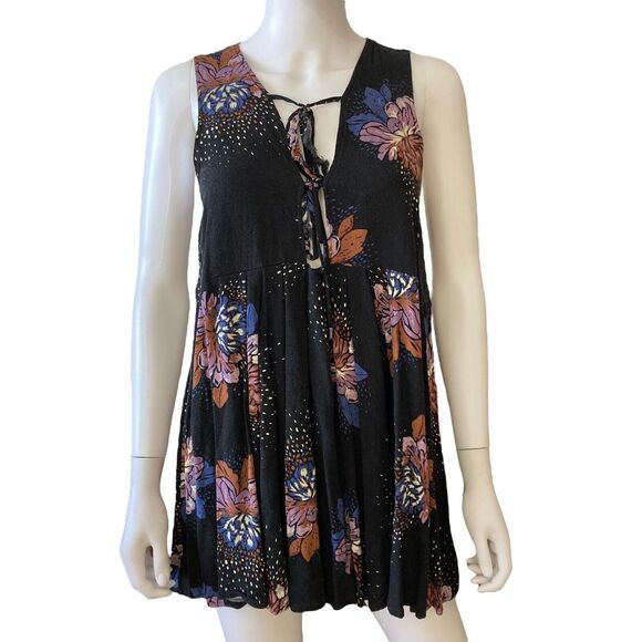 Free People Lovely Day Printed Tunic Dress Size S Black Sleeveless Boho Style - Picture 2 of 11